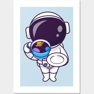 Cute Astronaut Drink Coffee Space Cup Cartoon Posters and Art